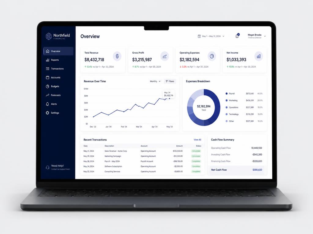 Financial reporting dashboard used by Finendra clients